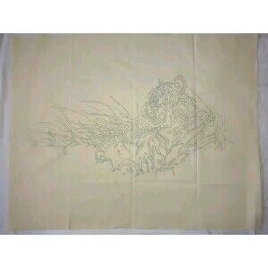 LARGE 26"X20" Tiger Needlepoint Printed Canvas/Cloth Jungle Zoo Embroidery